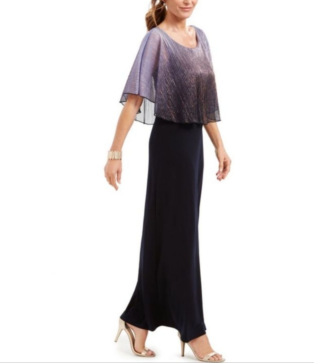 Connected Apparel Women's Black Maxi Dress Sheer Cape Overlay Size 10 NWT